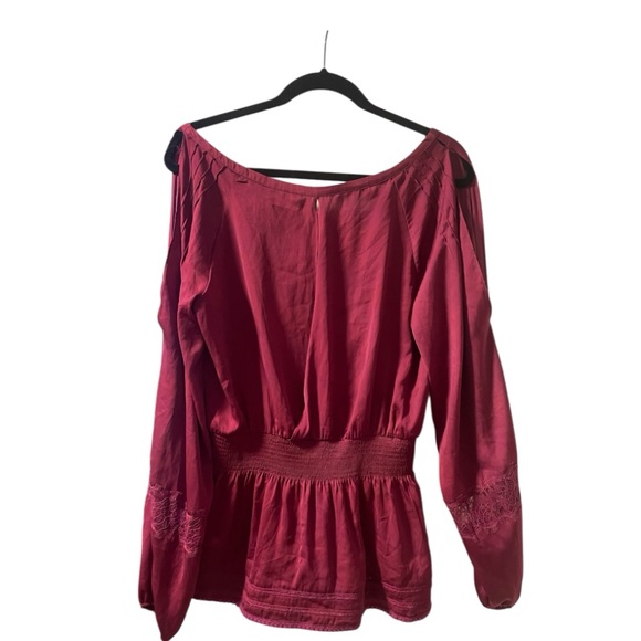 Bebe Purple Long Sleeve Smocked Peplum Blouse - Picture 4 of 11